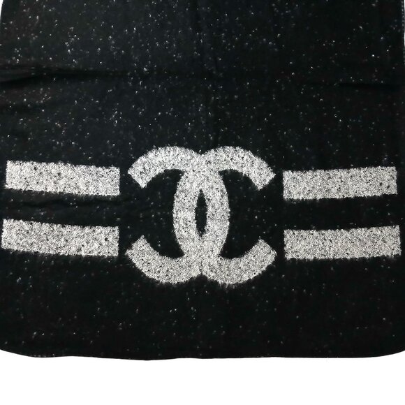 CHANEL No. 5 Vintage Black & Gray Reversible Blanket Wrap Shawl w/ CC Logo - Picture 3 of 13